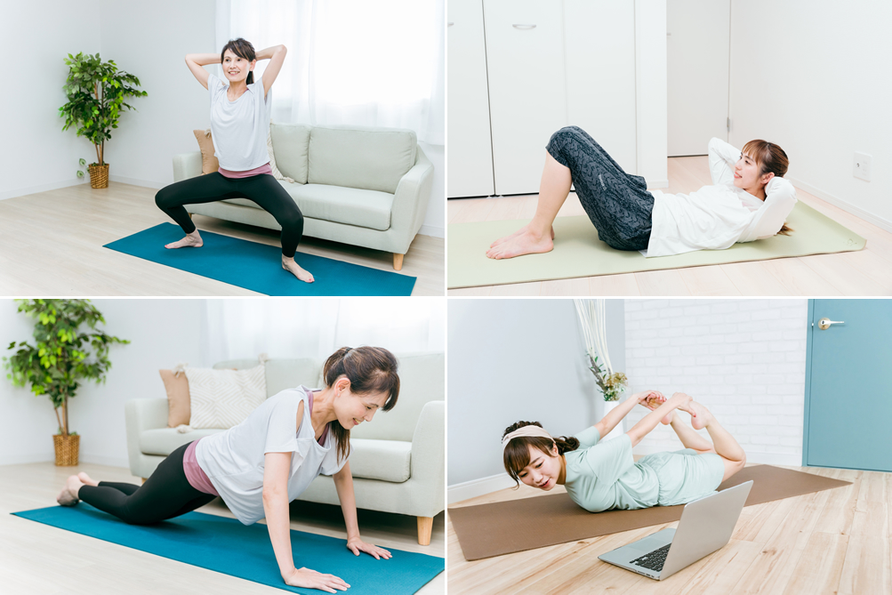自宅でトレーニングをする女性