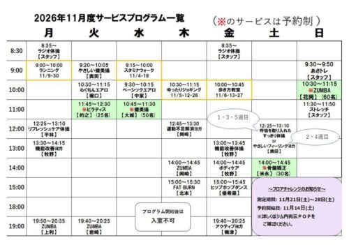 【11月度】サービスプログラムのご案内 チラシ画像