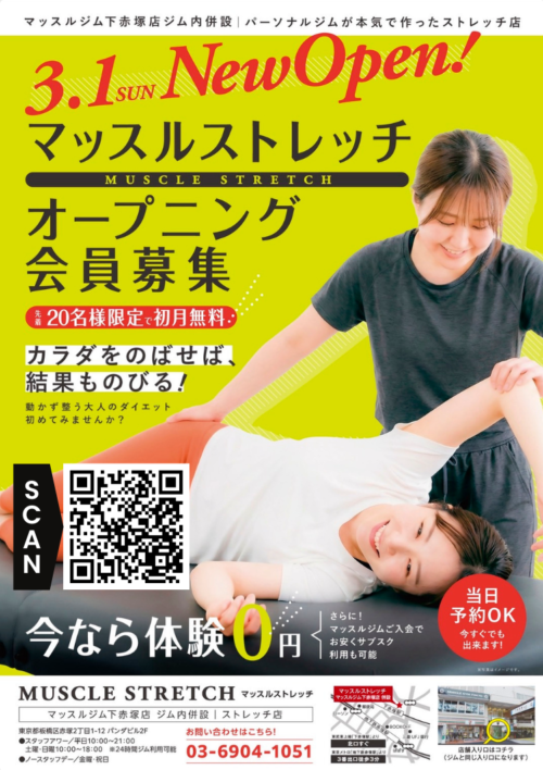 ストレッチ会員募集!先着20名様限定で初月無料! チラシ画像